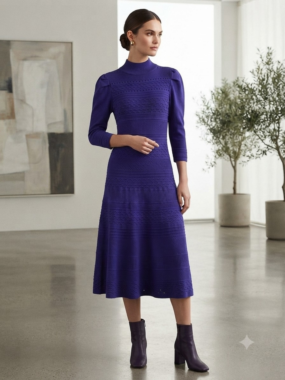 Eliza J Royal Blue Long Sleeve Knit Midi Dress Size Small